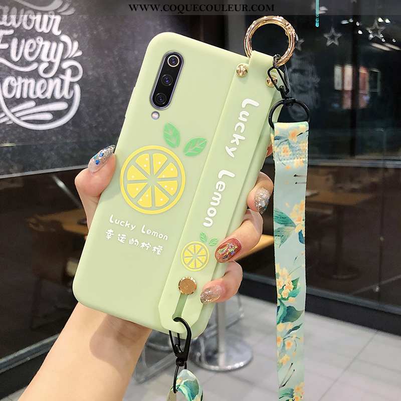 Étui Xiaomi Mi 9 Délavé En Daim Fluide Doux Modèle, Coque Xiaomi Mi 9 Cou Suspendu Protection Verte