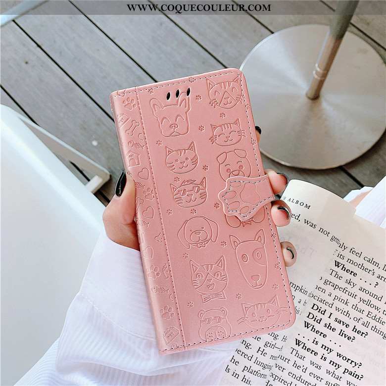 Étui Xiaomi Mi 9 Protection Clamshell Chat, Coque Xiaomi Mi 9 Cuir Rose