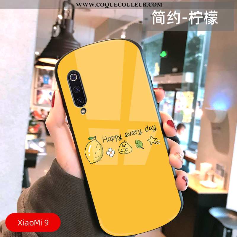 Coque Xiaomi Mi 9 Personnalité Téléphone Portable Verre, Housse Xiaomi Mi 9 Ultra Protection Jaune