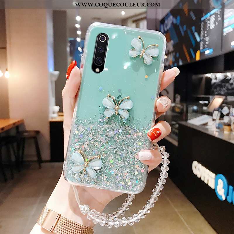 Coque Xiaomi Mi 9 Légère Papillon Protection, Housse Xiaomi Mi 9 Fluide Doux Tout Compris Verte