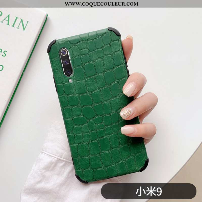 Housse Xiaomi Mi 9 Mode Crocodile Incassable, Étui Xiaomi Mi 9 Protection Coque Verte