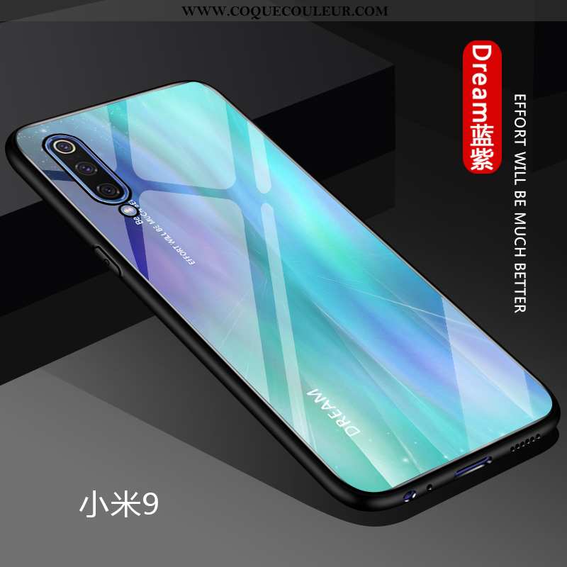 Étui Xiaomi Mi 9 Protection Téléphone Portable Fluide Doux, Coque Xiaomi Mi 9 Verre Net Rouge Bleu