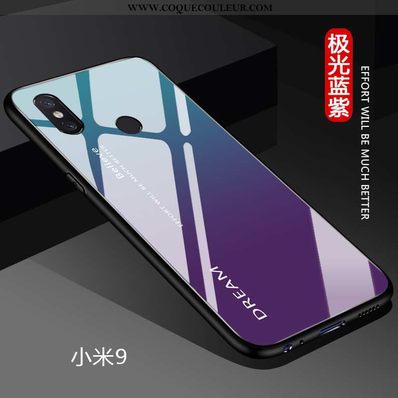 Étui Xiaomi Mi 9 Protection Téléphone Portable Fluide Doux, Coque Xiaomi Mi 9 Verre Net Rouge Bleu