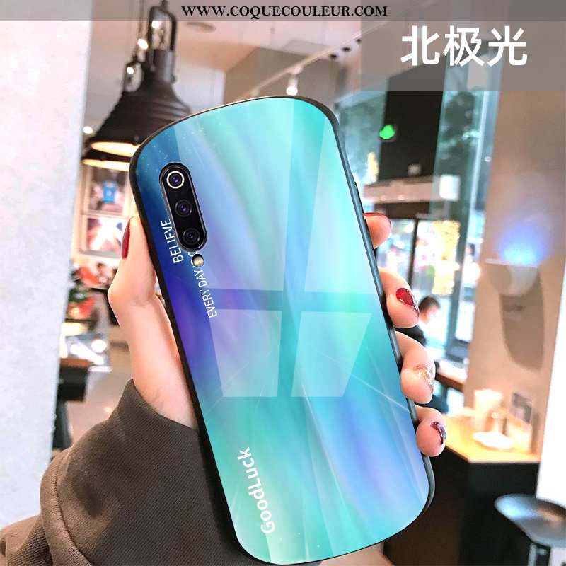 Coque Xiaomi Mi 9 Verre Petit Étui, Housse Xiaomi Mi 9 Personnalité Europe Bleu