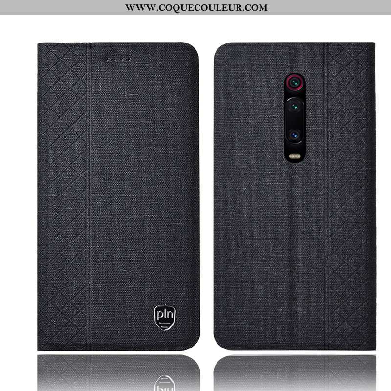 Housse Xiaomi Mi 9t Pro Protection Noir, Étui Xiaomi Mi 9t Pro Cuir Rouge Noir