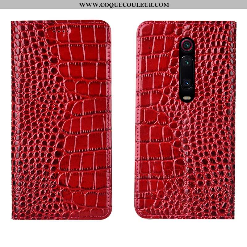 Housse Xiaomi Mi 9t Pro Cuir Véritable Petit Rouge, Étui Xiaomi Mi 9t Pro Protection Bleu