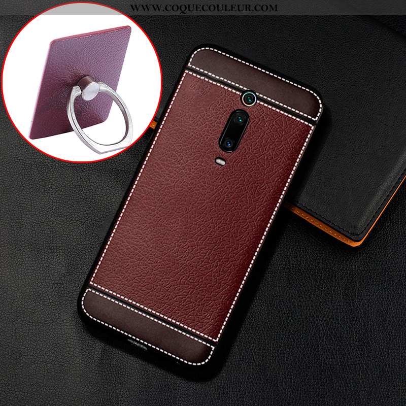 Coque Xiaomi Mi 9t Pro Cuir Marron Téléphone Portable, Housse Xiaomi Mi 9t Pro Modèle Fleurie Rouge