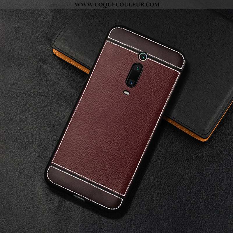 Coque Xiaomi Mi 9t Pro Cuir Marron Téléphone Portable, Housse Xiaomi Mi 9t Pro Modèle Fleurie Rouge