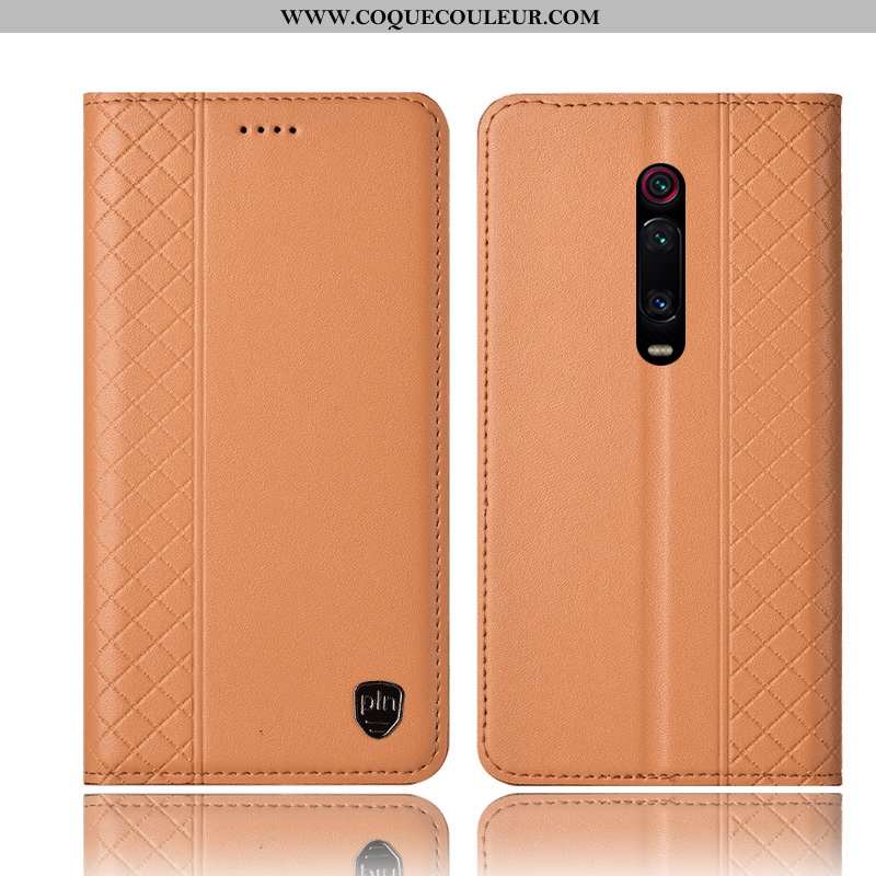 Housse Xiaomi Mi 9t Cuir Véritable Petit, Étui Xiaomi Mi 9t Protection Jaune