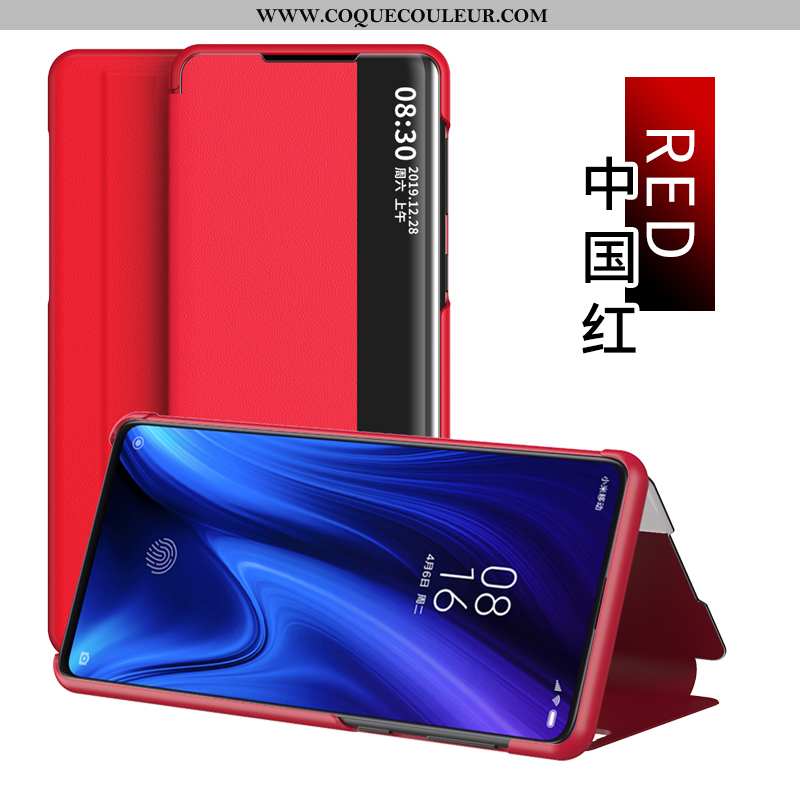 Étui Xiaomi Mi 9t Protection Rouge, Coque Xiaomi Mi 9t Cuir Petit Noir