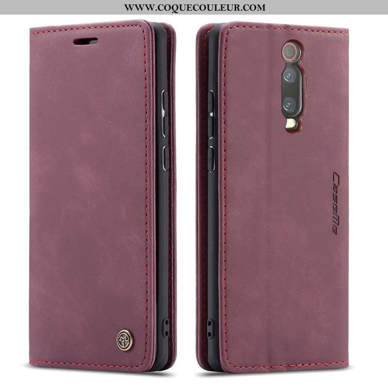 Étui Xiaomi Mi 9t Cuir Petit Téléphone Portable, Coque Xiaomi Mi 9t Carte Bordeaux