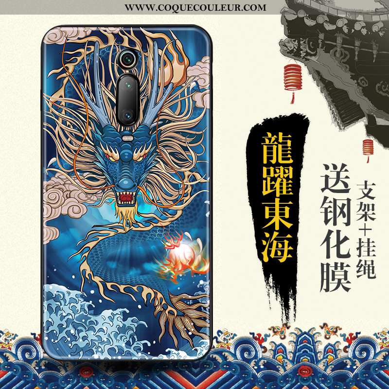 Housse Xiaomi Mi 9t Tendance Style Chinois Téléphone Portable, Étui Xiaomi Mi 9t Protection Bleu