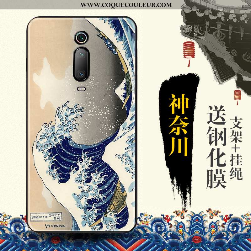 Housse Xiaomi Mi 9t Tendance Style Chinois Téléphone Portable, Étui Xiaomi Mi 9t Protection Bleu