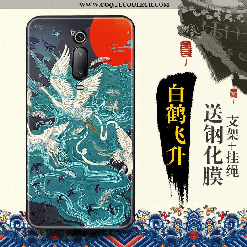 Housse Xiaomi Mi 9t Tendance Style Chinois Téléphone Portable, Étui Xiaomi Mi 9t Protection Bleu