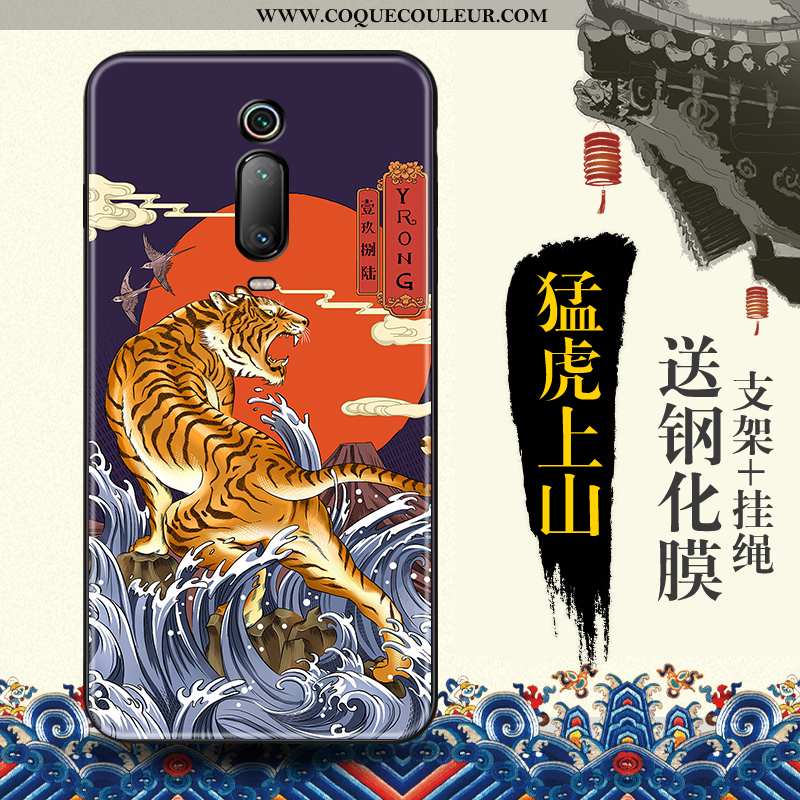 Housse Xiaomi Mi 9t Tendance Style Chinois Téléphone Portable, Étui Xiaomi Mi 9t Protection Bleu