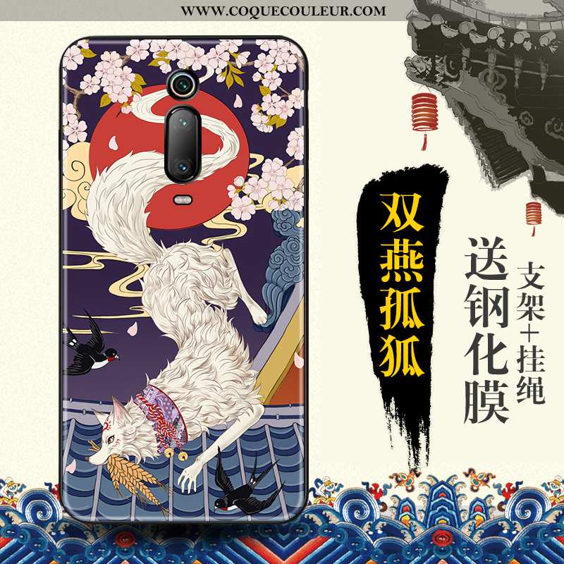 Housse Xiaomi Mi 9t Tendance Style Chinois Téléphone Portable, Étui Xiaomi Mi 9t Protection Bleu