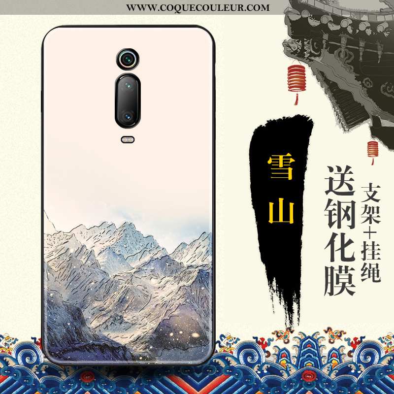 Housse Xiaomi Mi 9t Tendance Style Chinois Téléphone Portable, Étui Xiaomi Mi 9t Protection Bleu