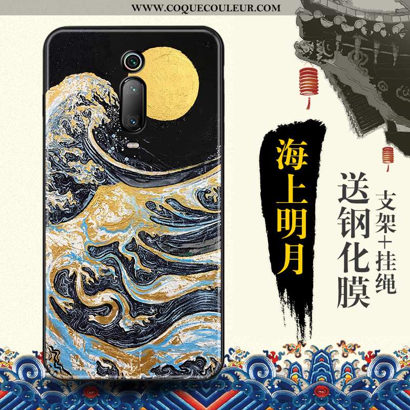 Housse Xiaomi Mi 9t Tendance Style Chinois Téléphone Portable, Étui Xiaomi Mi 9t Protection Bleu