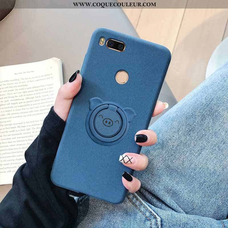 Housse Xiaomi Mi A1 Protection Coque Chic, Étui Xiaomi Mi A1 Délavé En Daim Bordure Bleu Foncé