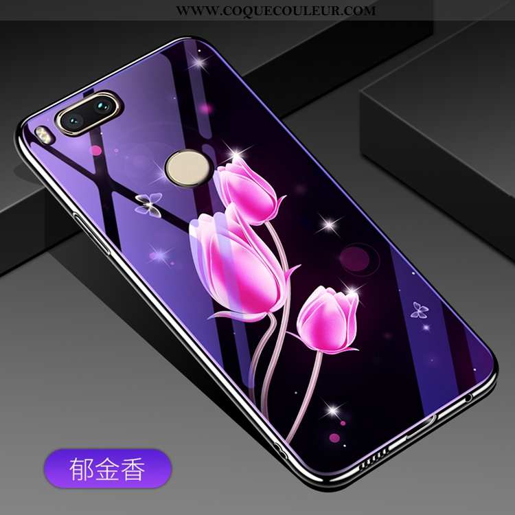 Coque Xiaomi Mi A1 Luxe Petit Miroir, Housse Xiaomi Mi A1 Verre Placage Violet