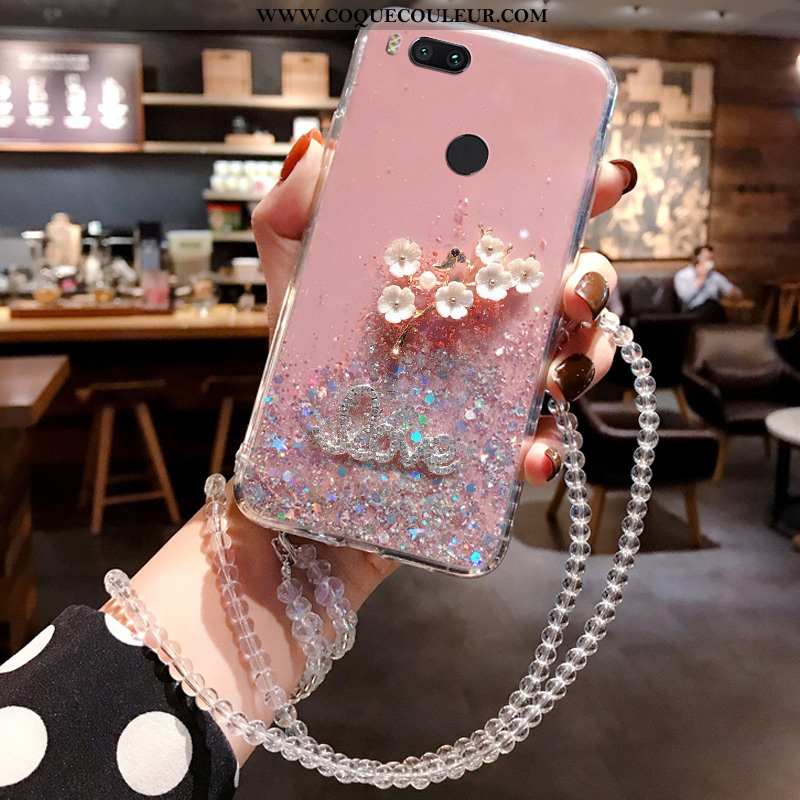 Coque Xiaomi Mi A1 Ornements Suspendus Cristal Tempérer, Housse Xiaomi Mi A1 Protection Rose