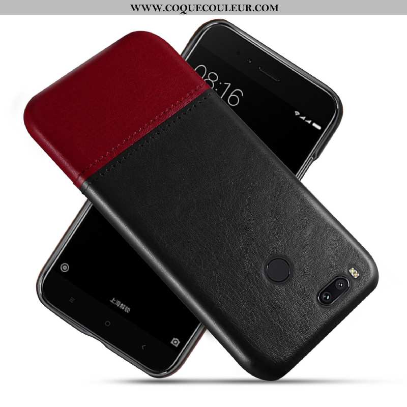 Coque Xiaomi Mi A1 Cuir Rouge Incassable, Housse Xiaomi Mi A1 Protection Difficile