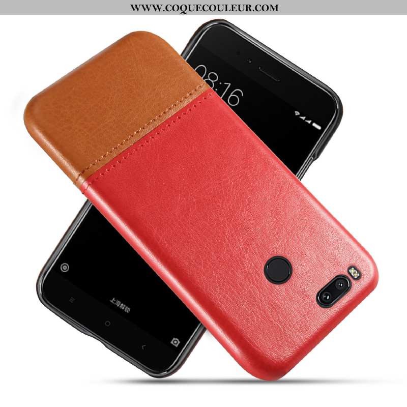 Coque Xiaomi Mi A1 Cuir Rouge Incassable, Housse Xiaomi Mi A1 Protection Difficile