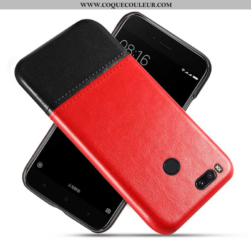 Coque Xiaomi Mi A1 Cuir Rouge Incassable, Housse Xiaomi Mi A1 Protection Difficile