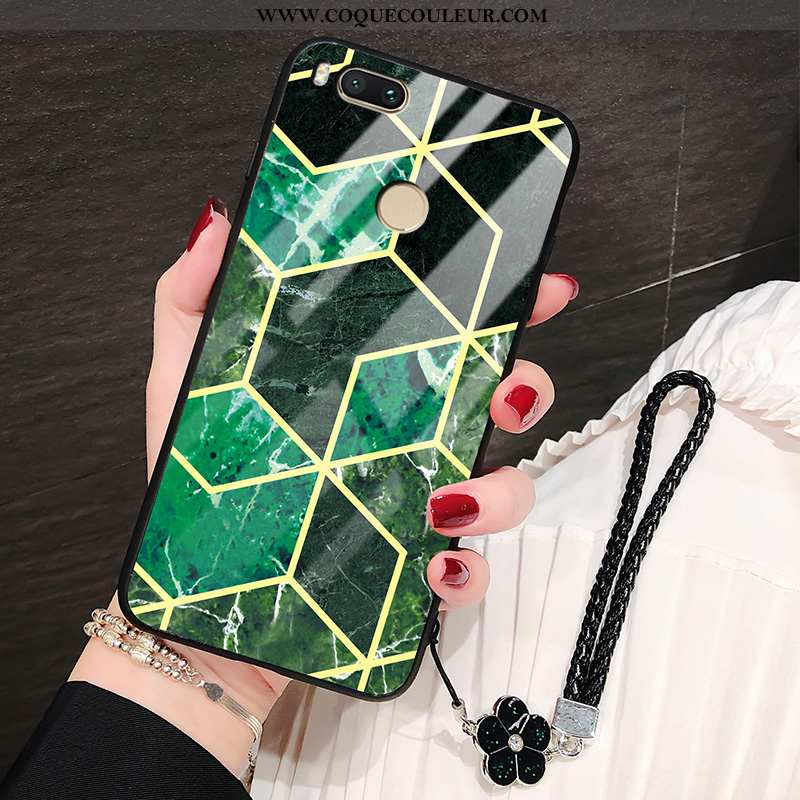 Coque Xiaomi Mi A1 Silicone Verre Téléphone Portable, Housse Xiaomi Mi A1 Protection Petit Verte