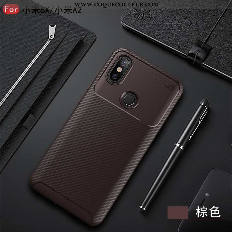 Coque Xiaomi Mi A2 Lite Silicone Petit Fibre, Housse Xiaomi Mi A2 Lite Protection Étui Marron