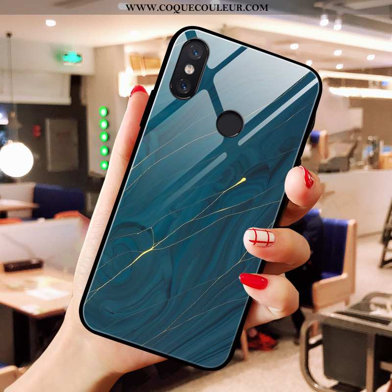 Coque Xiaomi Mi A2 Modèle Fleurie Simple Petit, Housse Xiaomi Mi A2 Verre Incassable Bleu