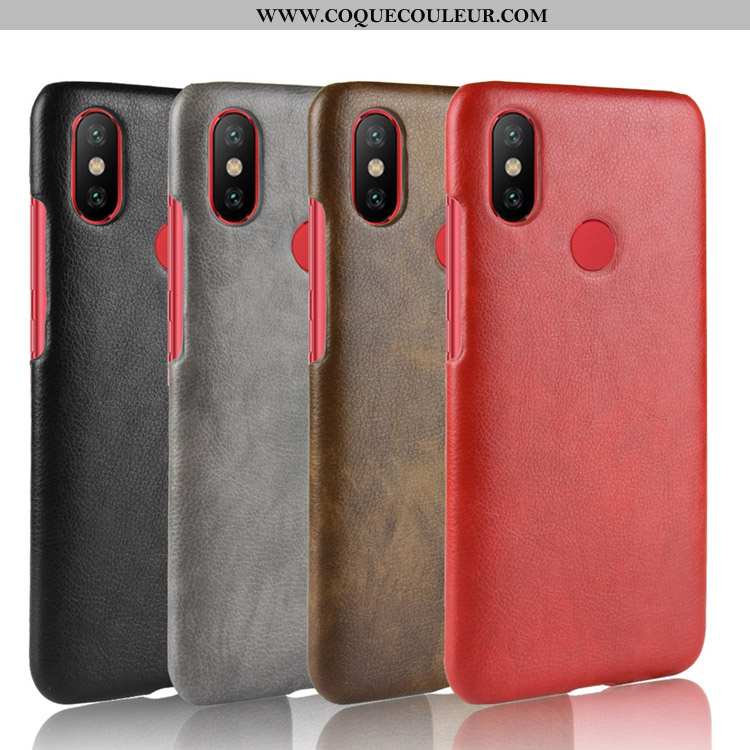 Housse Xiaomi Mi A2 Cuir Litchi Petit, Étui Xiaomi Mi A2 Modèle Fleurie Incassable Rouge