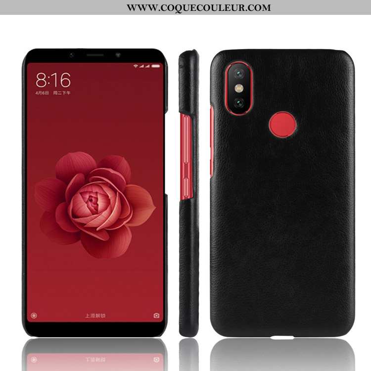 Housse Xiaomi Mi A2 Cuir Litchi Petit, Étui Xiaomi Mi A2 Modèle Fleurie Incassable Rouge