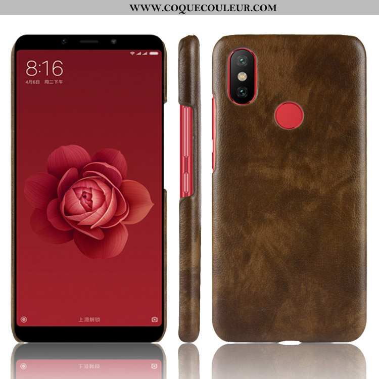 Housse Xiaomi Mi A2 Cuir Litchi Petit, Étui Xiaomi Mi A2 Modèle Fleurie Incassable Rouge