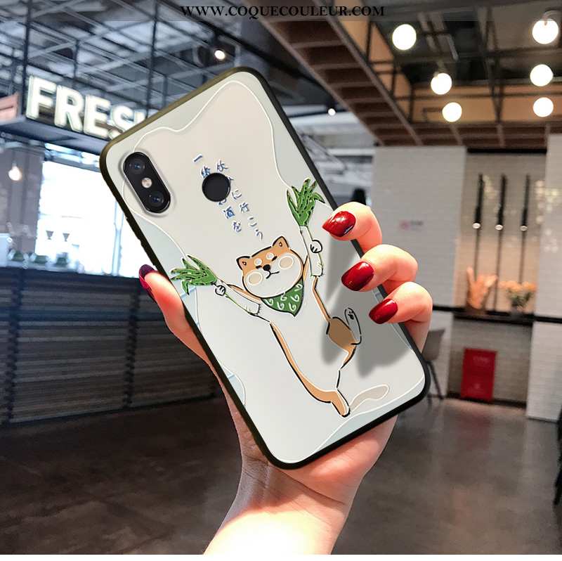 Étui Xiaomi Mi A2 Charmant Dessin Animé Délavé En Daim, Coque Xiaomi Mi A2 Fluide Doux Créatif Blanc