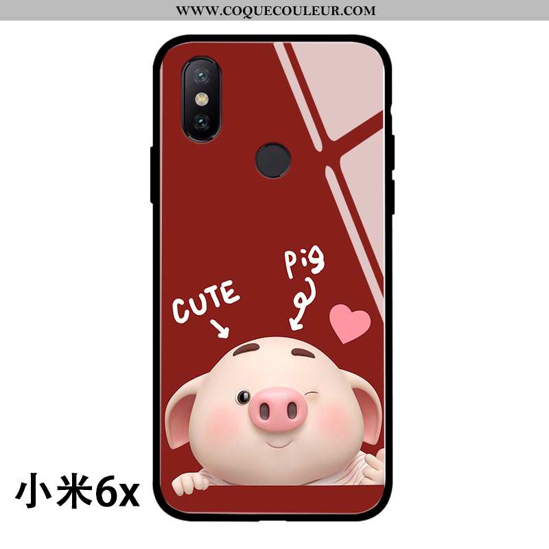 Coque Xiaomi Mi A2 Silicone Incassable Verre, Housse Xiaomi Mi A2 Protection Dessin Animé Bordeaux