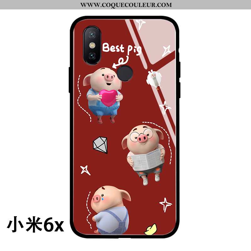 Coque Xiaomi Mi A2 Silicone Incassable Verre, Housse Xiaomi Mi A2 Protection Dessin Animé Bordeaux