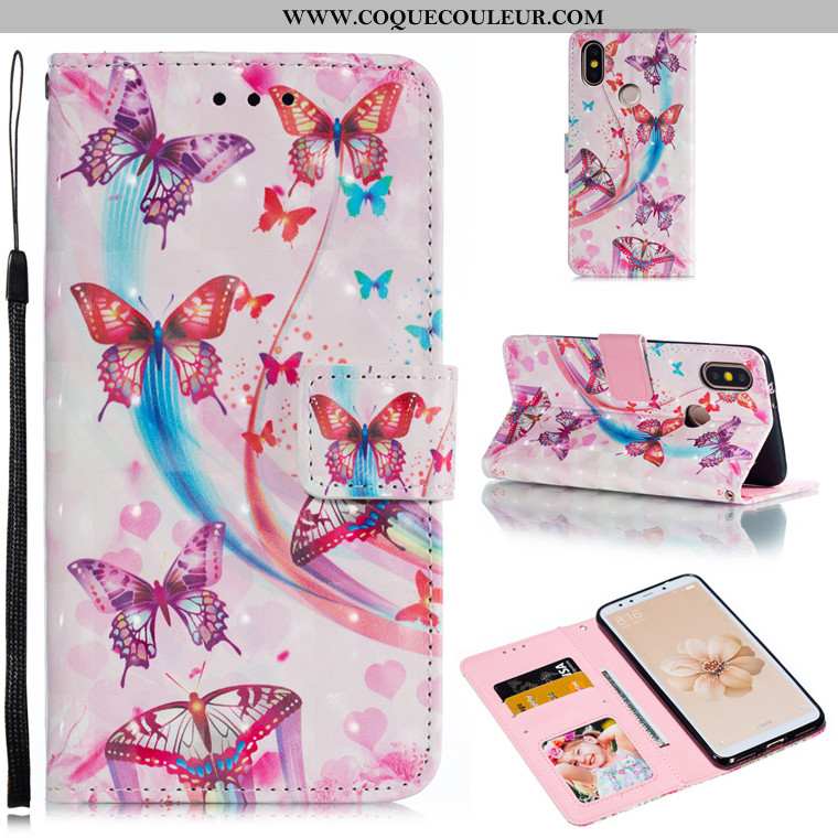 Coque Xiaomi Mi A2 Dessin Animé Étui Protection, Housse Xiaomi Mi A2 Cuir Rose