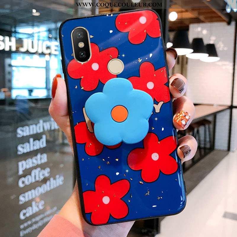 Étui Xiaomi Mi A2 Silicone Tout Compris Coque, Coque Xiaomi Mi A2 Protection Modèle Fleurie Bleu