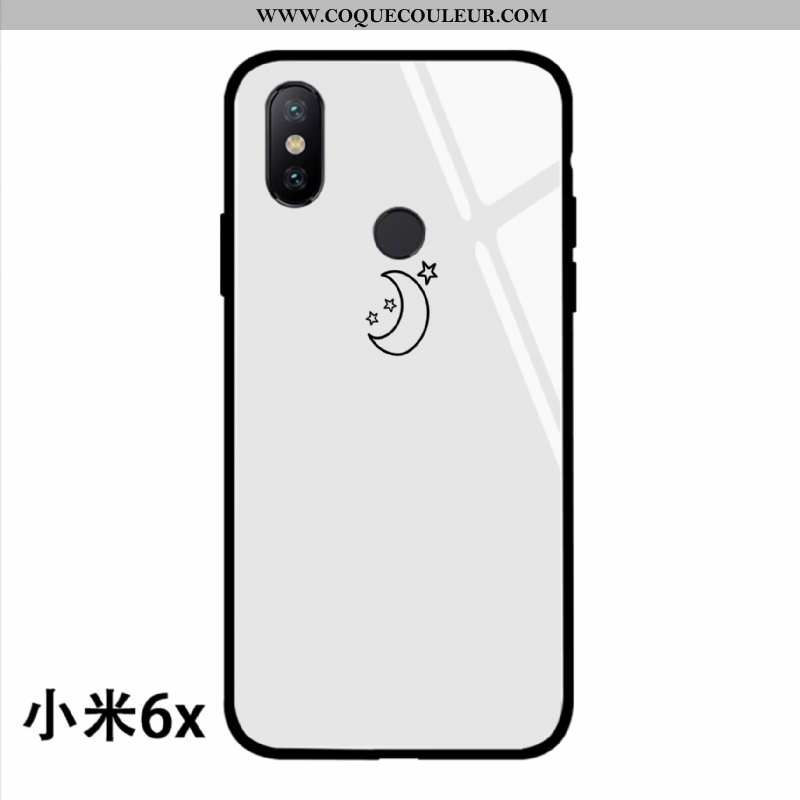 Coque Xiaomi Mi A2 Verre Silicone Téléphone Portable, Housse Xiaomi Mi A2 Ornements Suspendus Blanc 