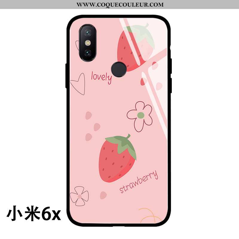 Étui Xiaomi Mi A2 Créatif Protection Petit, Coque Xiaomi Mi A2 Fluide Doux Fraise Rose