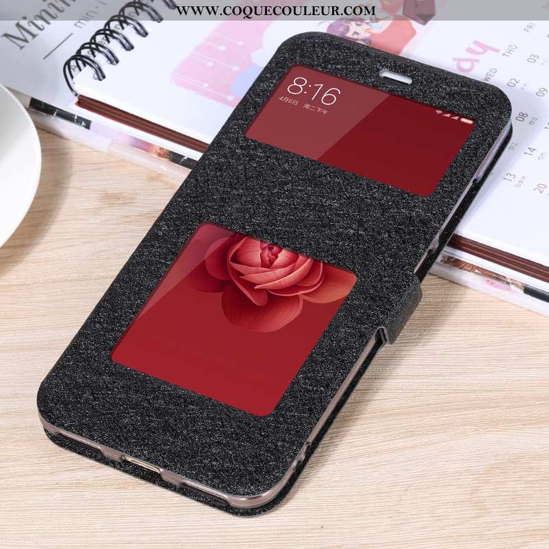 Coque Xiaomi Mi A2 Cuir Clamshell Coque, Housse Xiaomi Mi A2 Fluide Doux Téléphone Portable Rouge