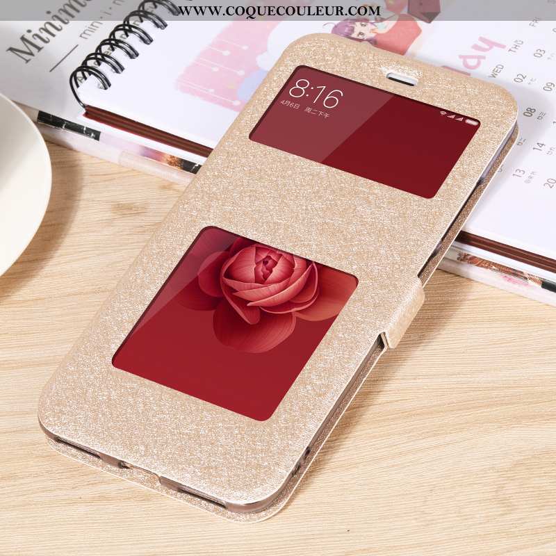 Coque Xiaomi Mi A2 Cuir Clamshell Coque, Housse Xiaomi Mi A2 Fluide Doux Téléphone Portable Rouge