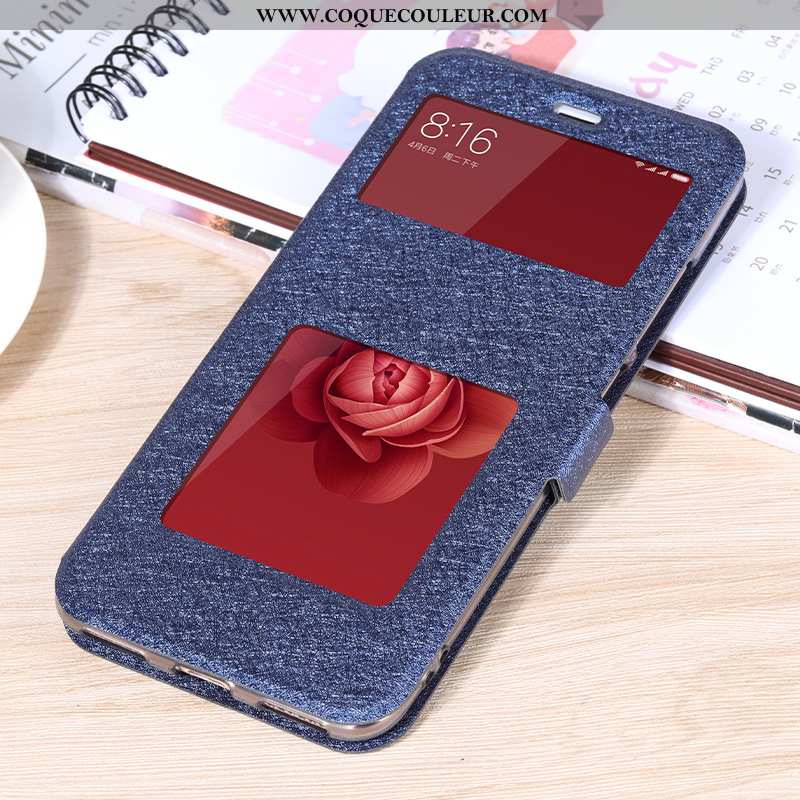 Coque Xiaomi Mi A2 Cuir Clamshell Coque, Housse Xiaomi Mi A2 Fluide Doux Téléphone Portable Rouge