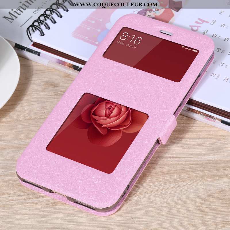 Coque Xiaomi Mi A2 Cuir Clamshell Coque, Housse Xiaomi Mi A2 Fluide Doux Téléphone Portable Rouge