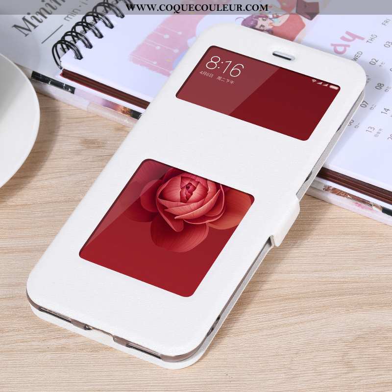 Coque Xiaomi Mi A2 Cuir Clamshell Coque, Housse Xiaomi Mi A2 Fluide Doux Téléphone Portable Rouge