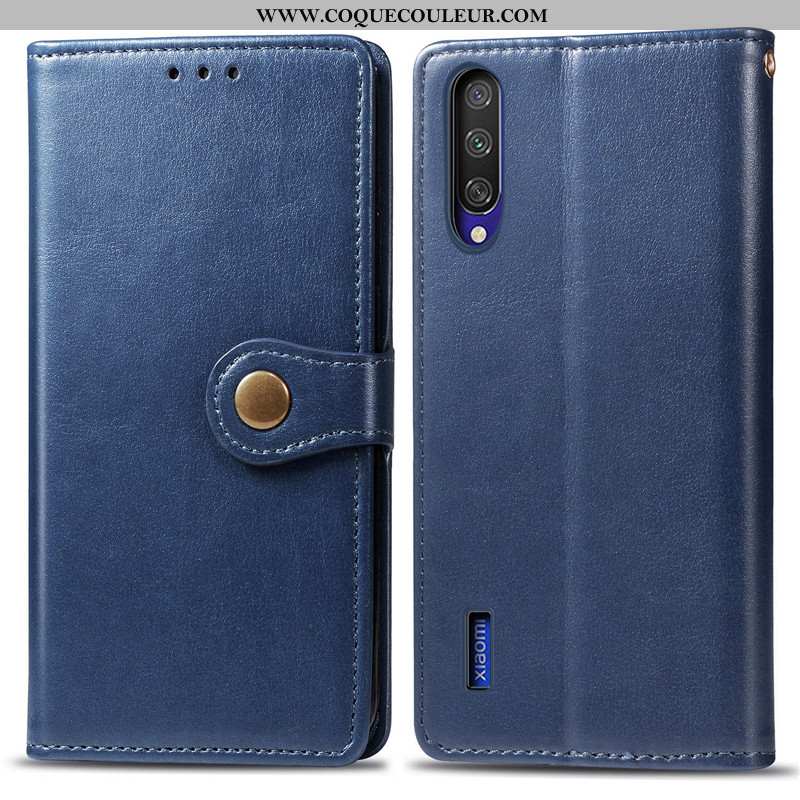 Coque Xiaomi Mi A3 Ornements Suspendus Simple Couleur Unie, Housse Xiaomi Mi A3 Cuir Bleu Marin Bleu