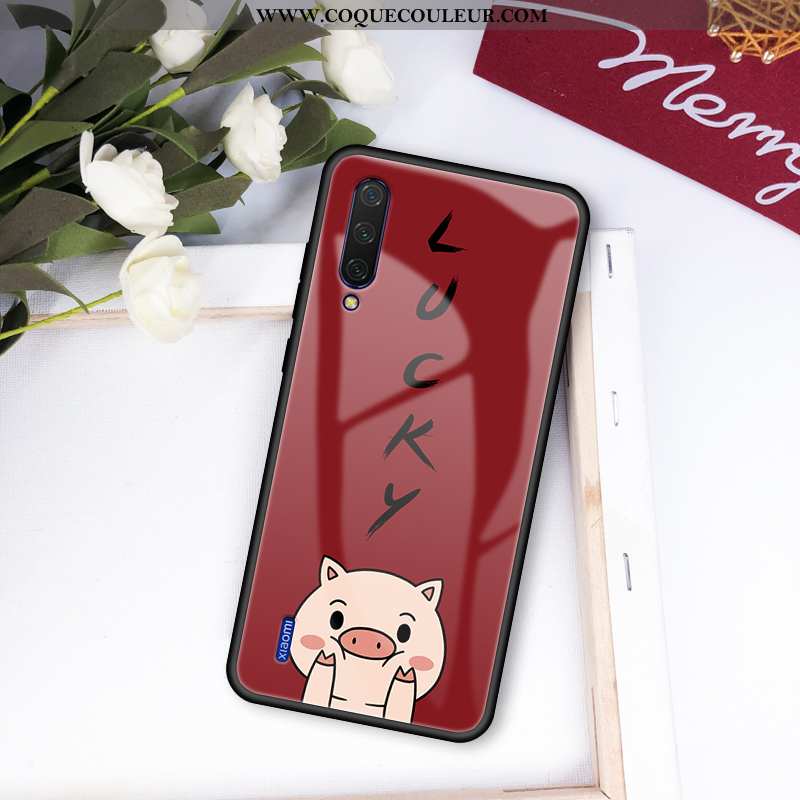 Étui Xiaomi Mi A3 Modèle Fleurie Modèle Verre, Coque Xiaomi Mi A3 Fluide Doux Net Rouge Bordeaux