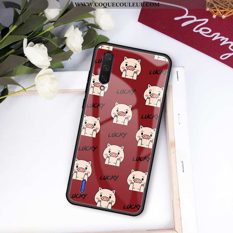 Étui Xiaomi Mi A3 Modèle Fleurie Modèle Verre, Coque Xiaomi Mi A3 Fluide Doux Net Rouge Bordeaux