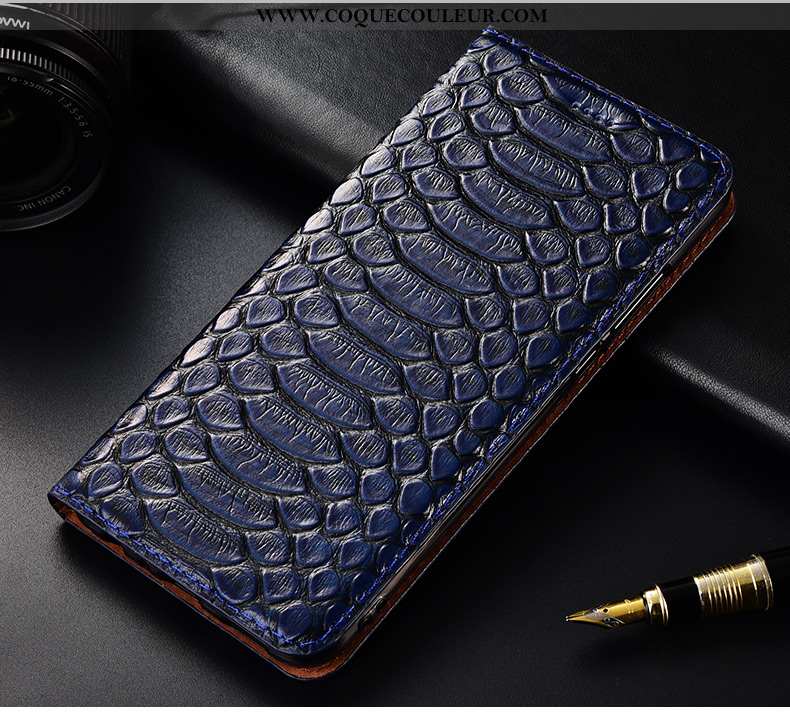 Étui Xiaomi Mi A3 Protection Cuir Bleu Marin, Coque Xiaomi Mi A3 Cuir Véritable Bleu Foncé